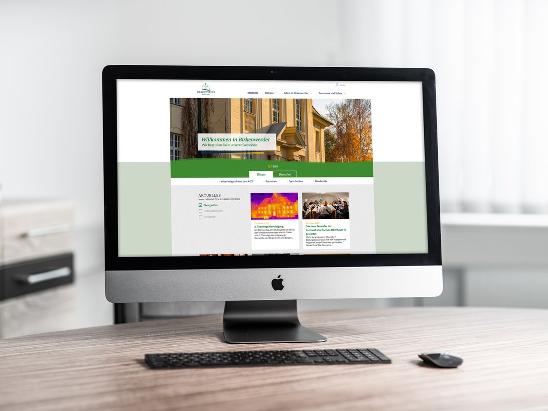 Die Website der Gemeinde Birkenwerder in der Desktop-Ansicht